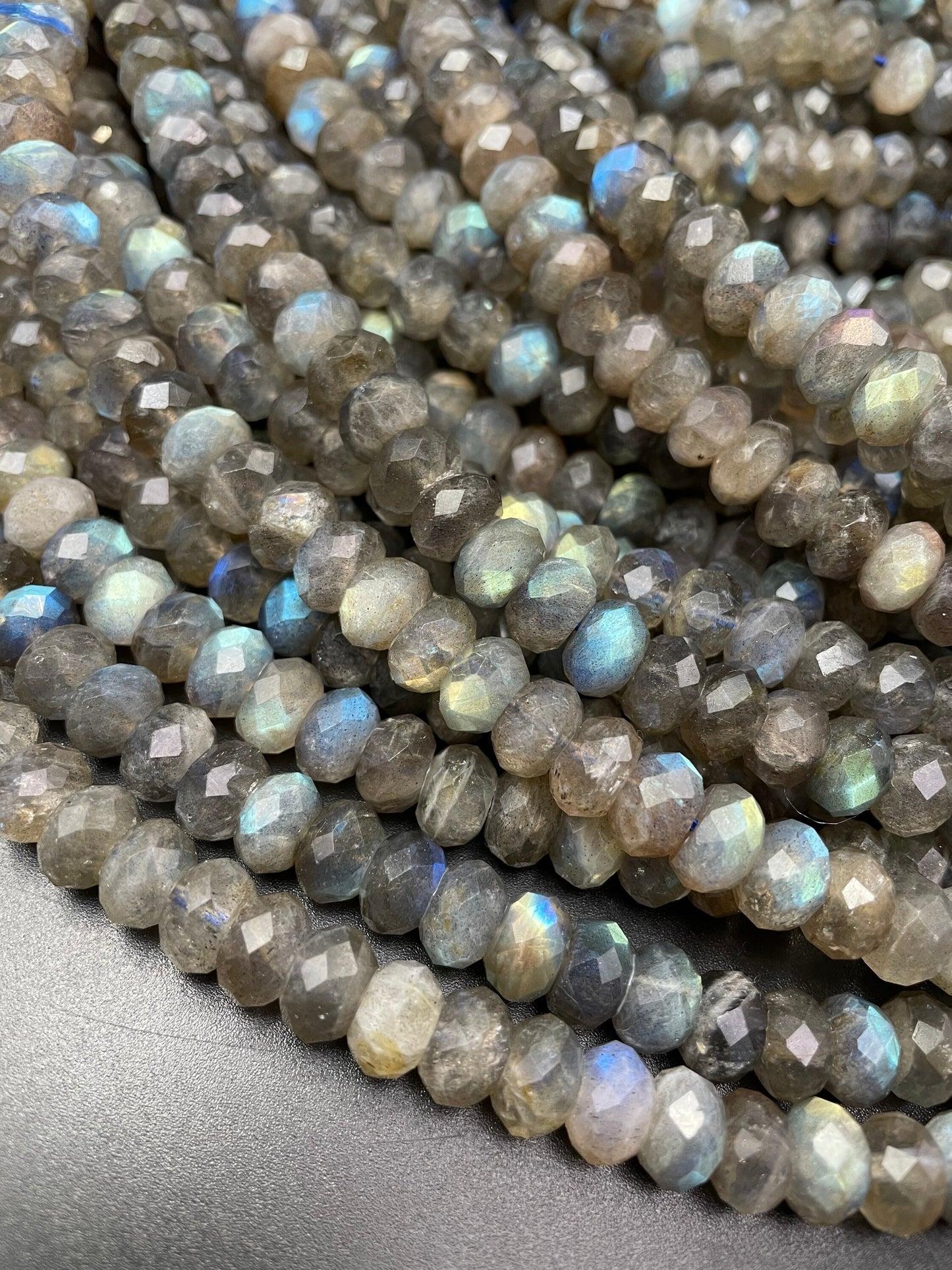 AAA Natural Rainbow Labradorite Gemstone Bead Faceted 6x9mm Rondelle Shape, Beautiful Blue Flash Labradorite Gemstone Beads