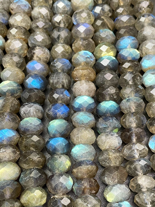 AAA Natural Rainbow Labradorite Gemstone Bead Faceted 6x9mm Rondelle Shape, Beautiful Blue Flash Labradorite Gemstone Beads