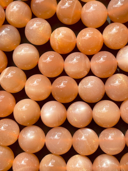 AAA Natural Peach Moonstone Gemstone Bead 6mm 8mm 10mm Round Bead, Beautiful Natural Orange Peach Color with Flash