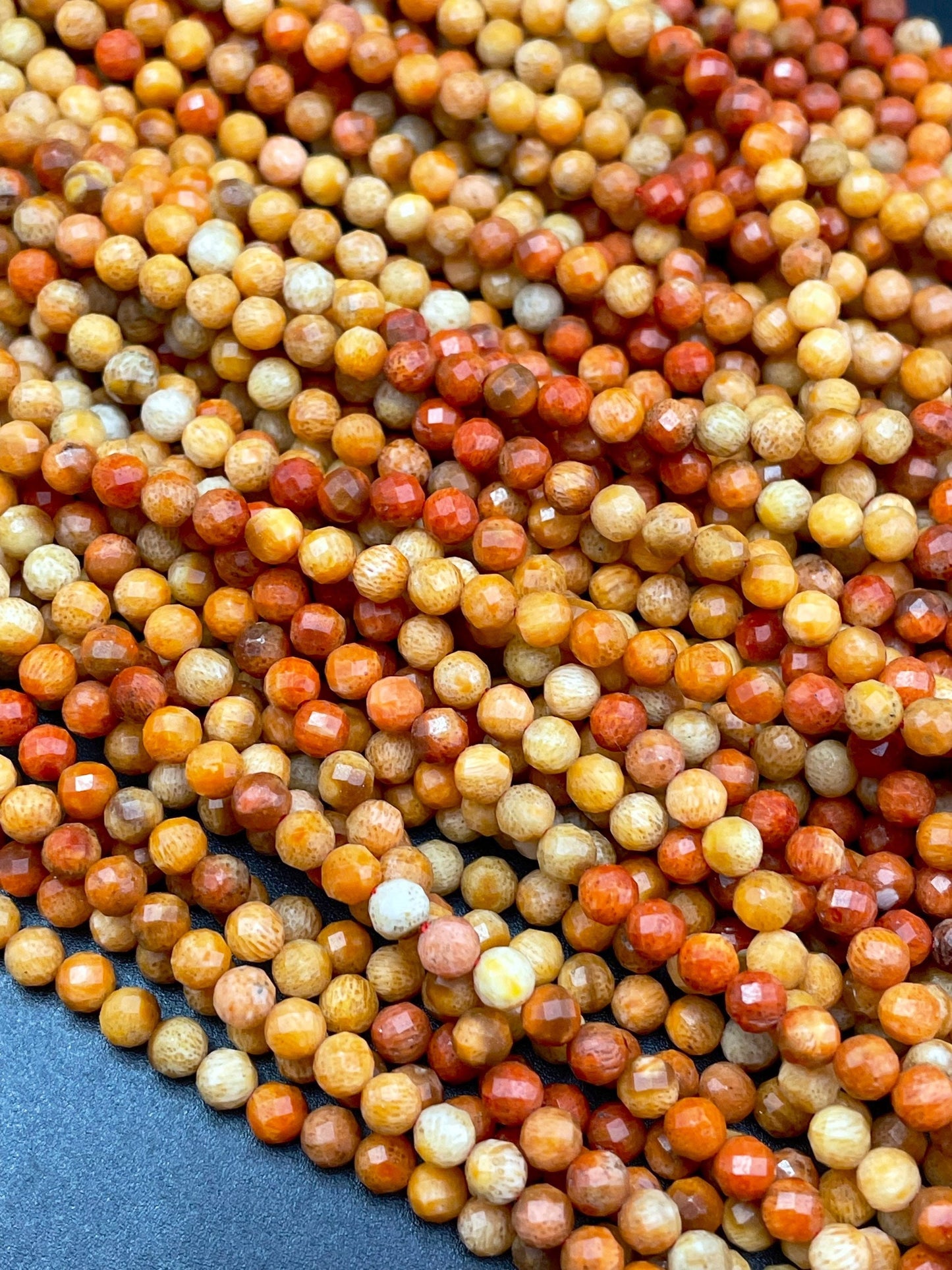 AAA Natural Red Coral Gemstone Bead Faceted 2mm 3mm 4mm Round Bead, Beautiful Natural Orange Red Color Coral Gemstone Bead, Full Strand 15.5"