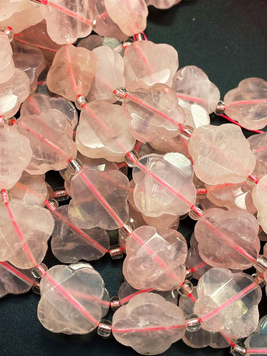 AAA Natural Rose Quartz Gemstone Bead Faceted 17mm Flower Clover Shape, Gorgeous Natural Pink Rose Quartz Gemstone Bead