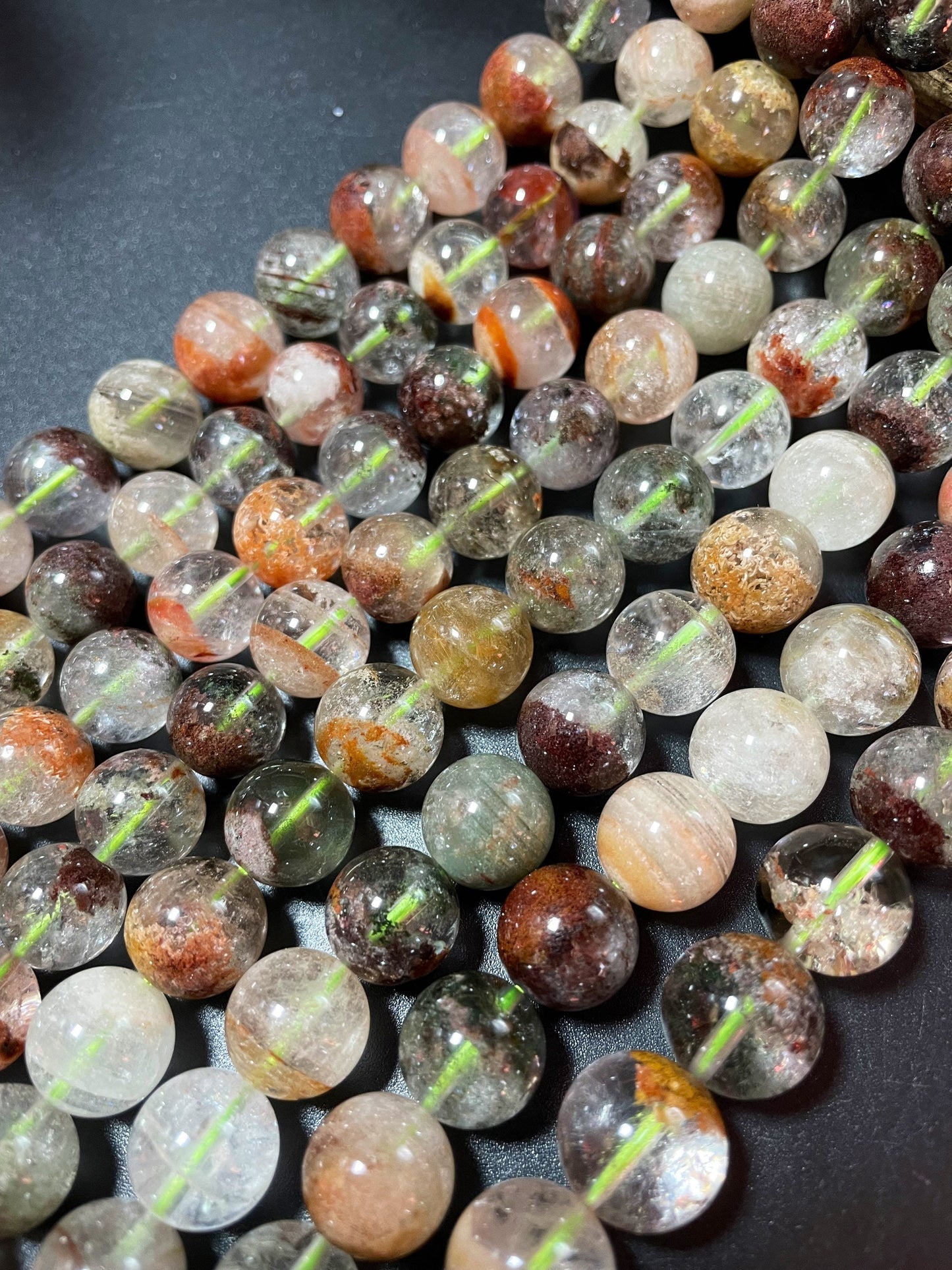 AAA Natural Ghost Quartz Gemstone Bead 6mm 8mm 10mm 12mm Round Bead, Gorgeous Clear Brown Orange Ghost Quartz Gemstone Bead