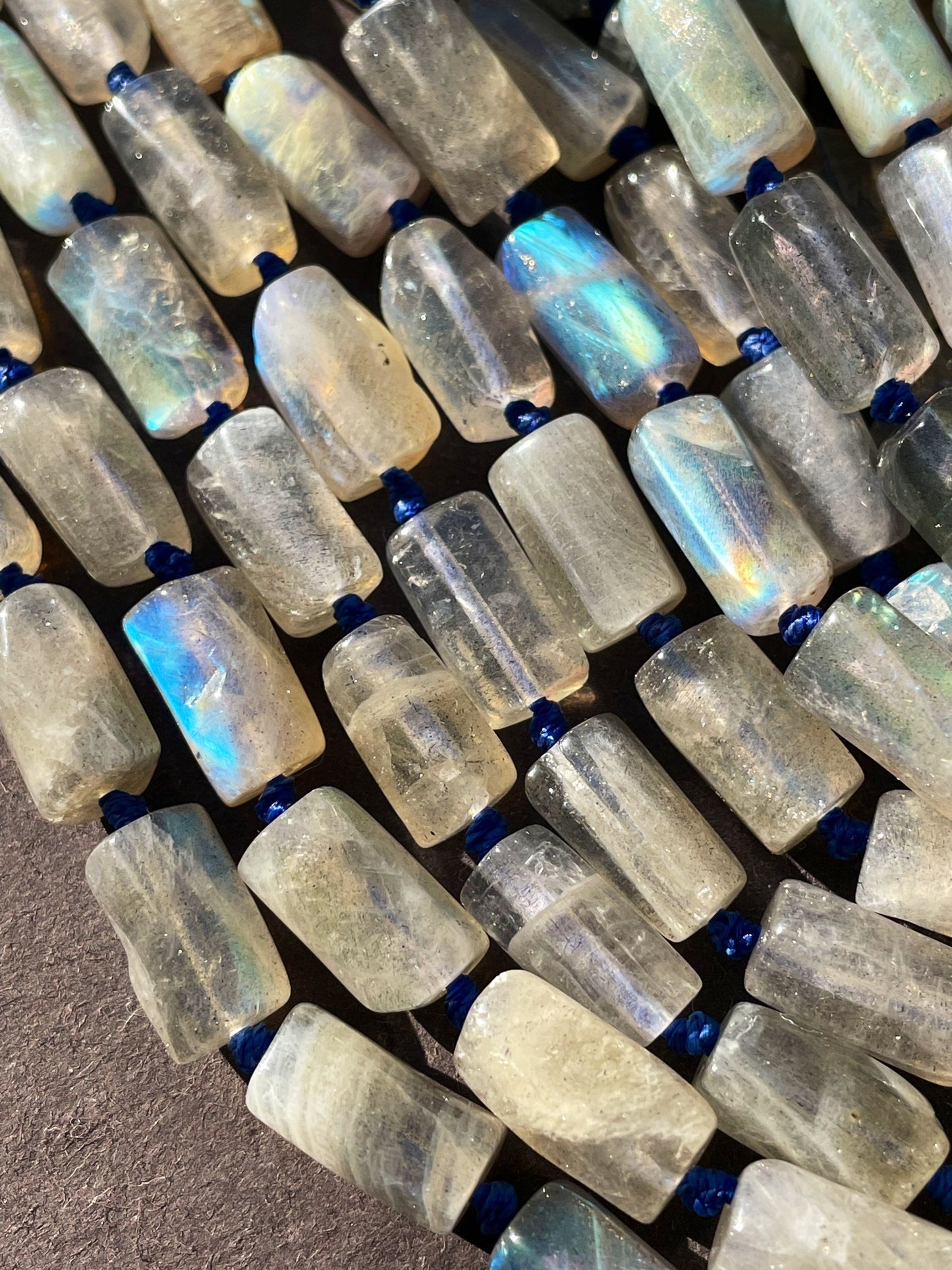 AAA Natural Rainbow Labradorite Gemstone Bead Faceted 8x12mm Tube Shape Bead, Gorgeous Natural Gray Color w/ Blue Rainbow Flash Labradorite 15.5"