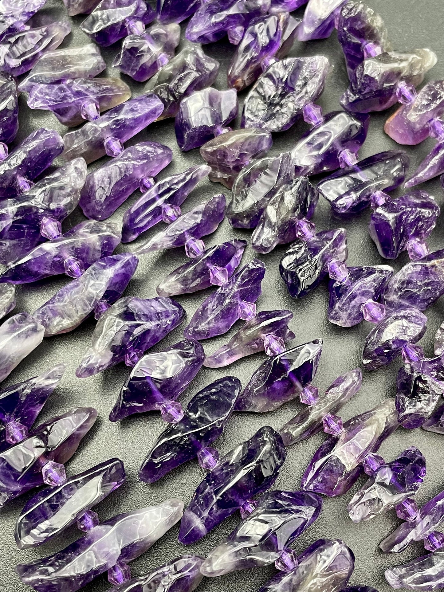 AAA Natural Amethyst Gemstone Bead 25x8mm Freeform Point Shape, Gorgeous Natural Purple Color Amethyst Bead