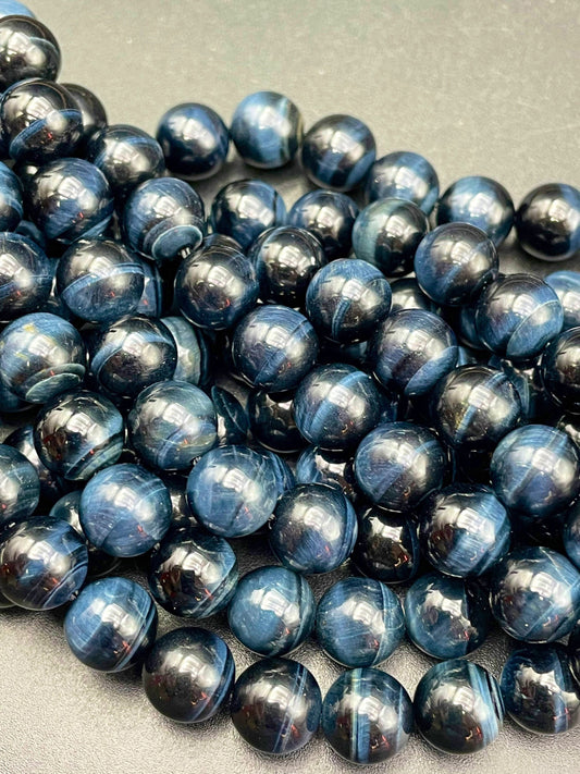 AAA Natural Blue Tiger Eye Gemstone Bead 4mm 6mm 8mm Round Bead, Beautiful Natural Navy Blue Color Tiger Eye Gemstone Bead