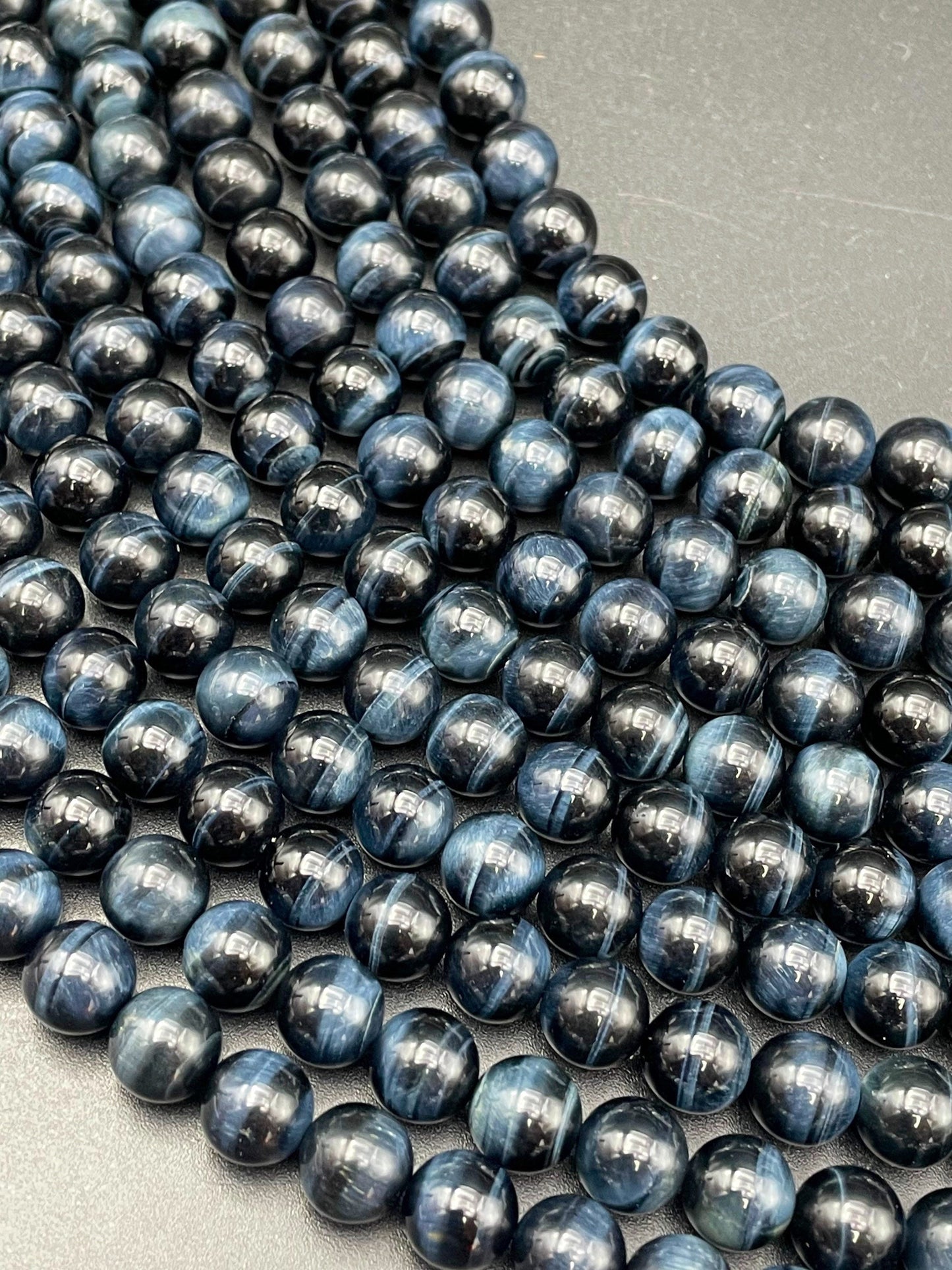 AAA Natural Blue Tiger Eye Gemstone Bead 4mm 6mm 8mm Round Bead, Beautiful Natural Navy Blue Color Tiger Eye Gemstone Bead