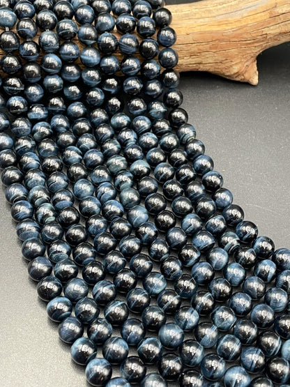 AAA Natural Blue Tiger Eye Gemstone Bead 4mm 6mm 8mm Round Bead, Beautiful Natural Navy Blue Color Tiger Eye Gemstone Bead