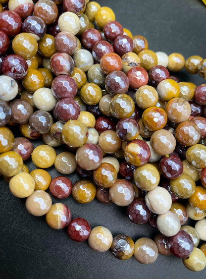 AA Mystic Natural Mookaite Jasper Gemstone Bead Faceted 8mm 10mm 12mm Round Beads, Beautiful Natural Multicolor Red Orange Yellow Mookaite Gemstone Beads