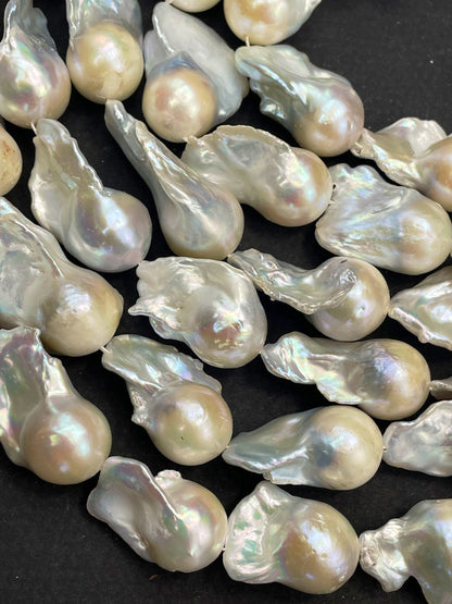 AAA Natural Baroque Pearl Freeform Shape 16x30mm, Gorgeous Natural White Color Baroque Pearls High Quality