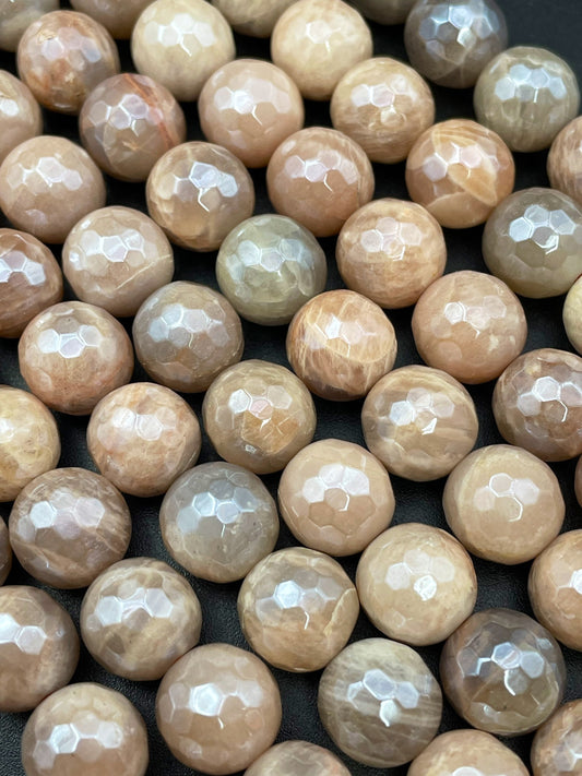 AAA Mystic Natural Sunstone Bead - Faceted 6mm 8mm 10mm 12mm Round Bead - Gorgeous Natural Creamy Brown Color Sunstone - High Quality