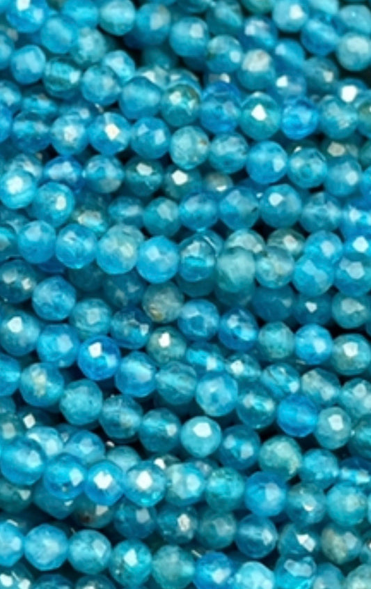 AAA Natural Apatite Gemstone Bead Faceted 3mm Round Beads, Beautiful Natural Blue Color Apatite Gemstone Bead, Full Strand 15.5"