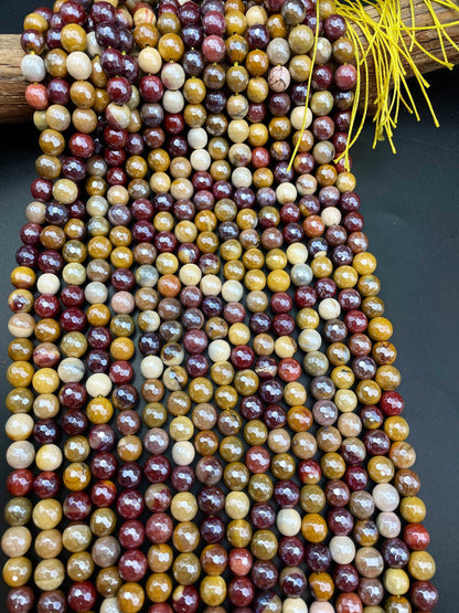 AA Mystic Natural Mookaite Jasper Gemstone Bead Faceted 8mm 10mm 12mm Round Beads, Beautiful Natural Multicolor Red Orange Yellow Mookaite Gemstone Beads