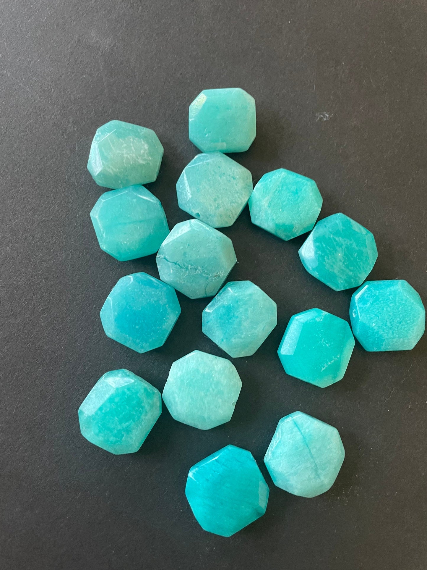 AAA Natural amazonite stone bead. Faceted 17x17mm square shape. Gorgeous blue color. High quality gemstone bead!