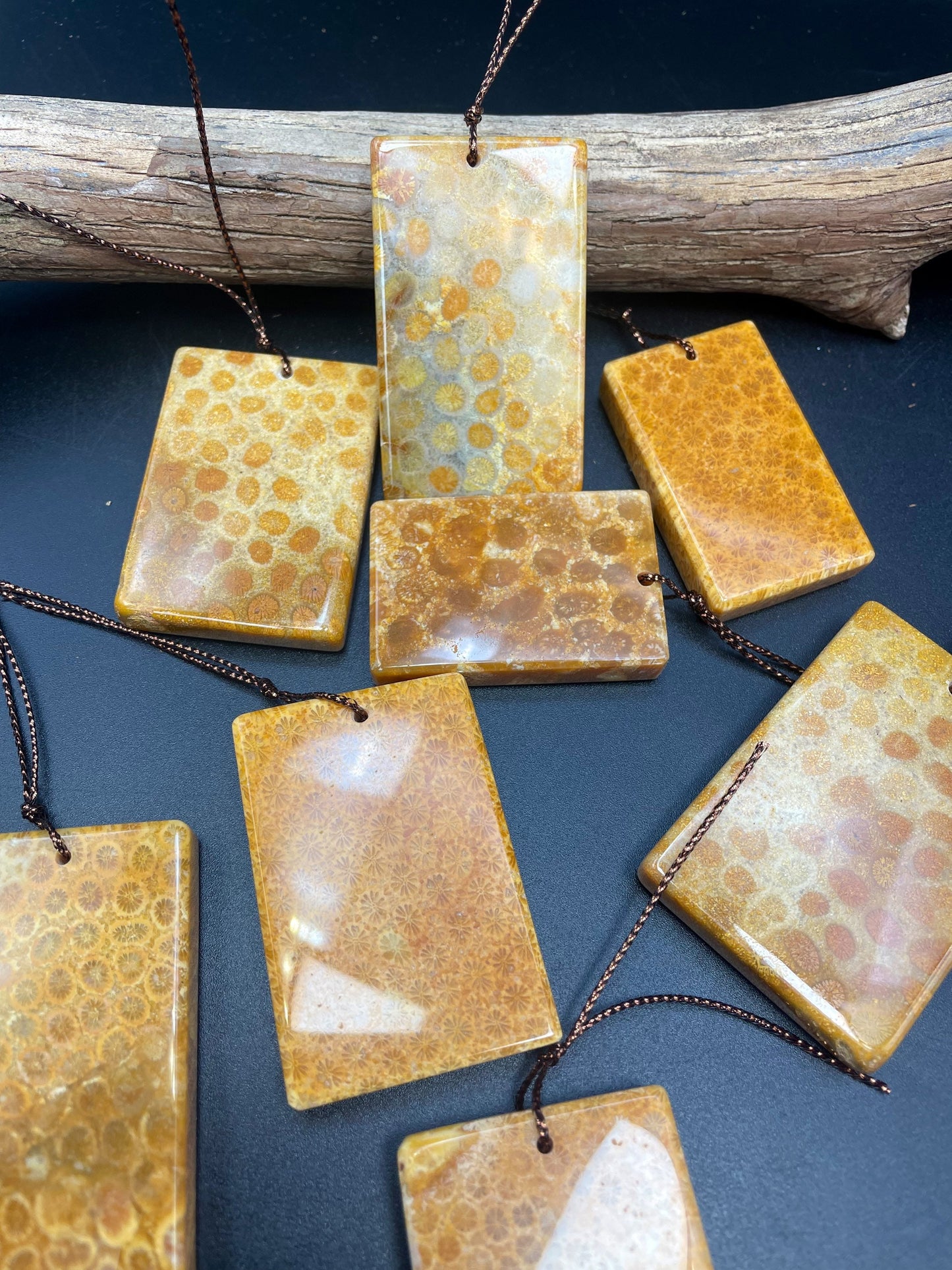 AAA Natural Fossil Coral Gemstone Pendant 32x46mm 40x55mm Rectangle Shape, Beautiful Light Brown Color Fossil Coral Pendant