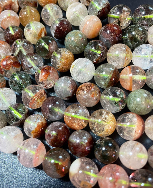 AAA Natural Ghost Quartz Gemstone Bead 6mm 8mm 10mm 12mm Round Bead, Gorgeous Clear Brown Orange Ghost Quartz Gemstone Bead