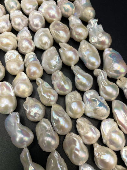 AA Natural Baroque Pearl Bead Natural Freeform Shape About 15-30mm, Beautiful Natural Ivory White Color Baroque Pearl Full Strand 15.5"