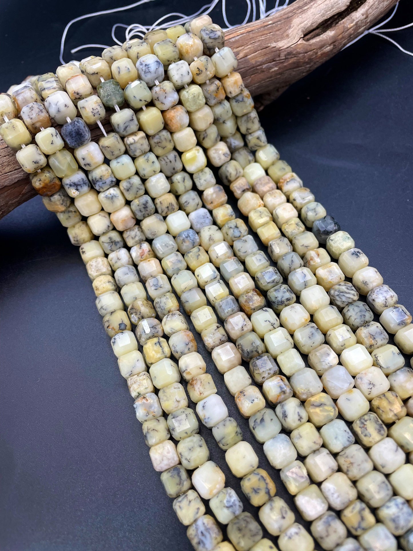 AAA Natural Yellow Opal Gemstone Bead Faceted 8mm Cube Shape, Gorgeous Yellow Gray Opal Gemstone Beads