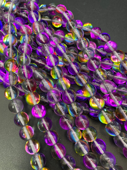 Mermaid Glass Beads 6mm 8mm 10mm 12mm Round Beads, Gorgeous Purple Rainbow Mermaid Glass Bead