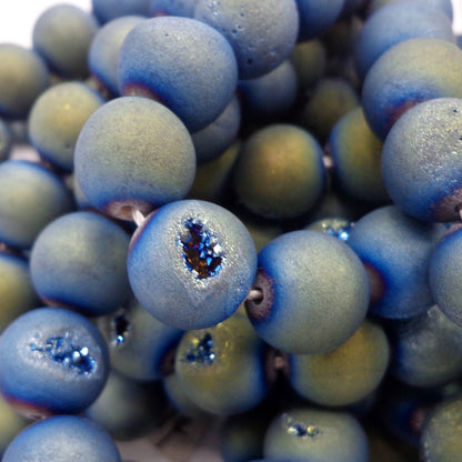 NATURAL Gemstone Druzy Agate Beads, Peacock Color Smooth Round, Matte Finish 6mm 8mm 10mm 12mm Druzy Agate Beads