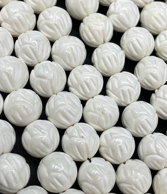 AAA Natural Hand Carved Shell Bead 8mm 10mm 12mm Round Beads, Unique Hand Carved White Shell High Quality Beads