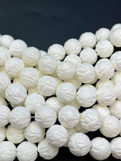 AAA Natural Hand Carved Shell Bead 8mm 10mm 12mm Round Beads, Unique Hand Carved White Shell High Quality Beads