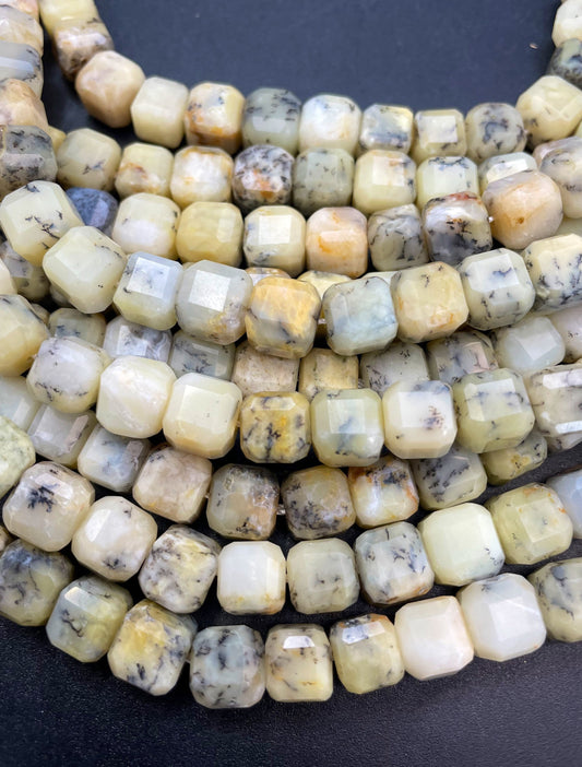 AAA Natural Yellow Opal Gemstone Bead Faceted 8mm Cube Shape, Gorgeous Yellow Gray Opal Gemstone Beads