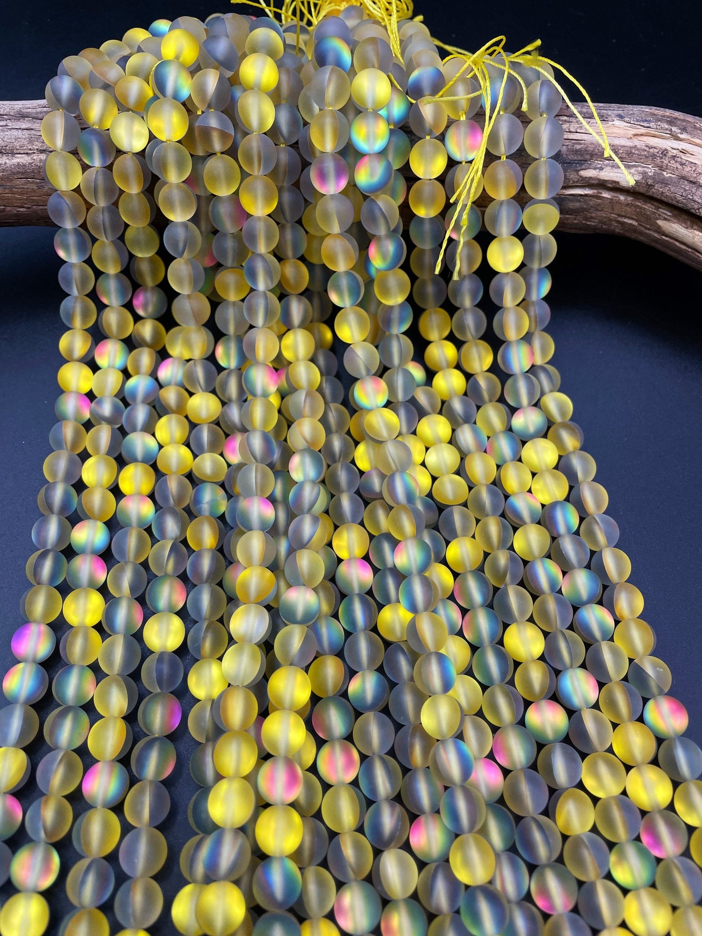 Beautiful Matte Rainbow Mermaid Glass Bead 6mm 8mm 10mm 12mm Round Beads, Gorgeous Matte Yellow Rainbow Color Beads Full Strand 15.5"