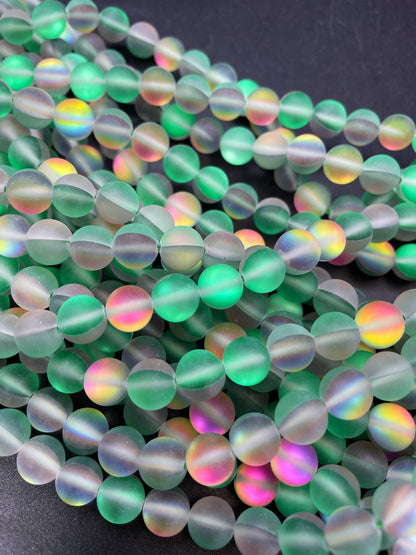 Beautiful Rainbow Mermaid Bead 6mm 8mm 10mm 12mm Round Beads, Gorgeous Matte Green Rainbow Color Mermaid Glass Bead
