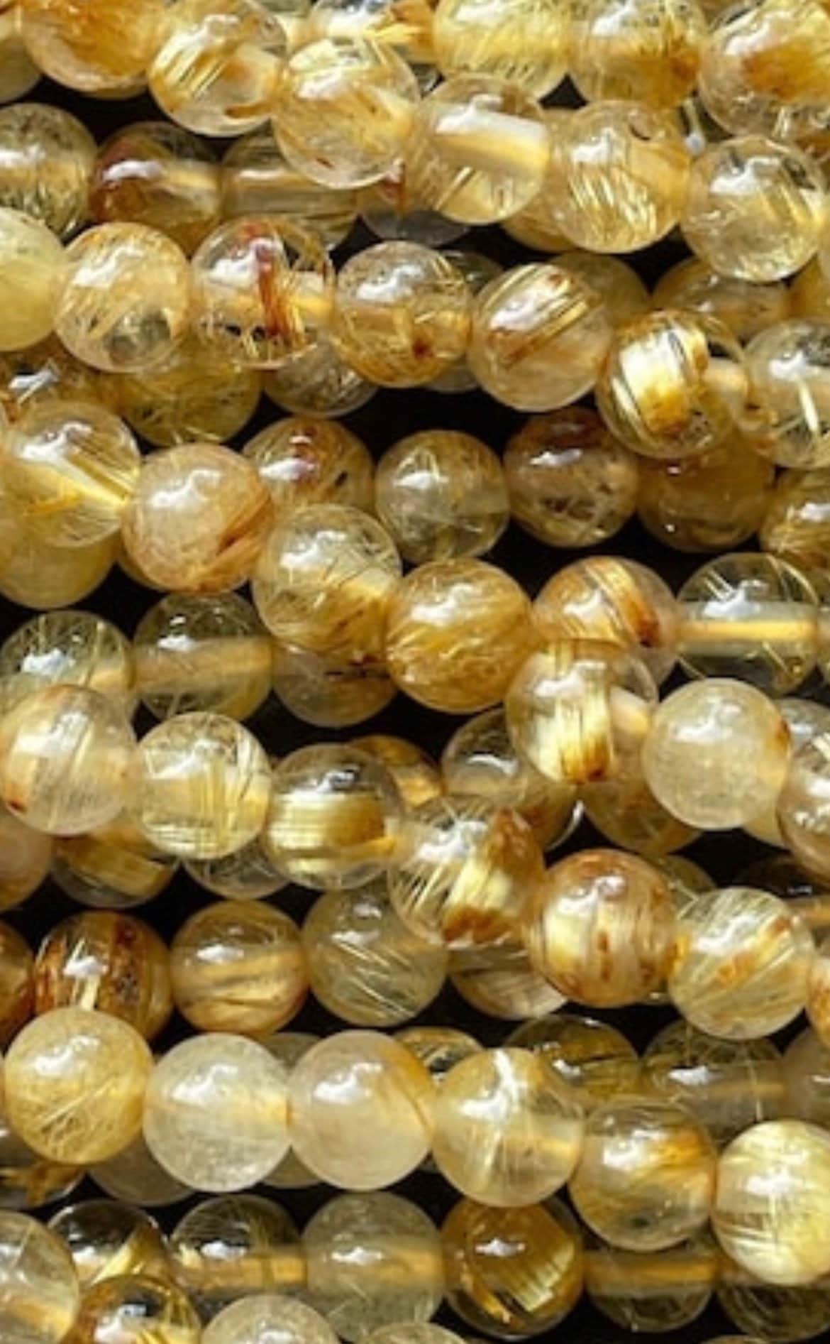 AAA Natural Gold Rutilated Quartz Gemstone Bead 6mm 8mm 10mm Round Bead, Gorgeous Golden Yellow Color Rutilated Quartz