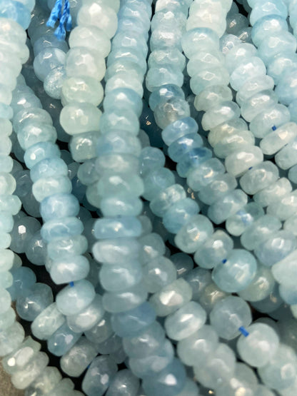 AAA Natural Aquamarine Gemstone Bead, Faceted Rondelle Shape Bead, Gorgeous Natural Blue Color Aquamarine Gemstone Bead, Excellent Quality Full Strand 15.5"
