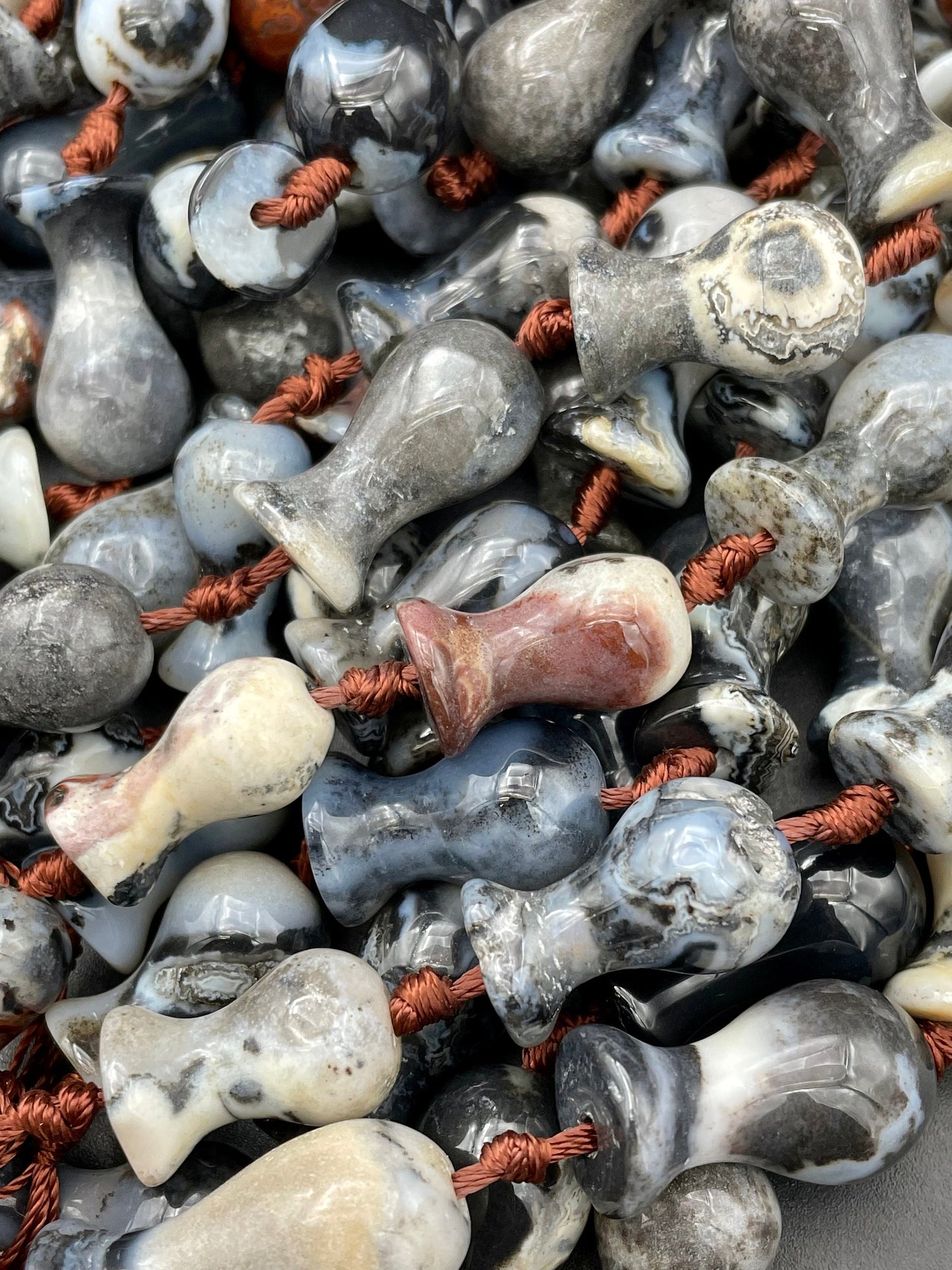 Natural Tibetan Agate Gemstone Bead 14x26mm Vase Curved Shape. Beautiful Black White Red Cream Color Agate Beads