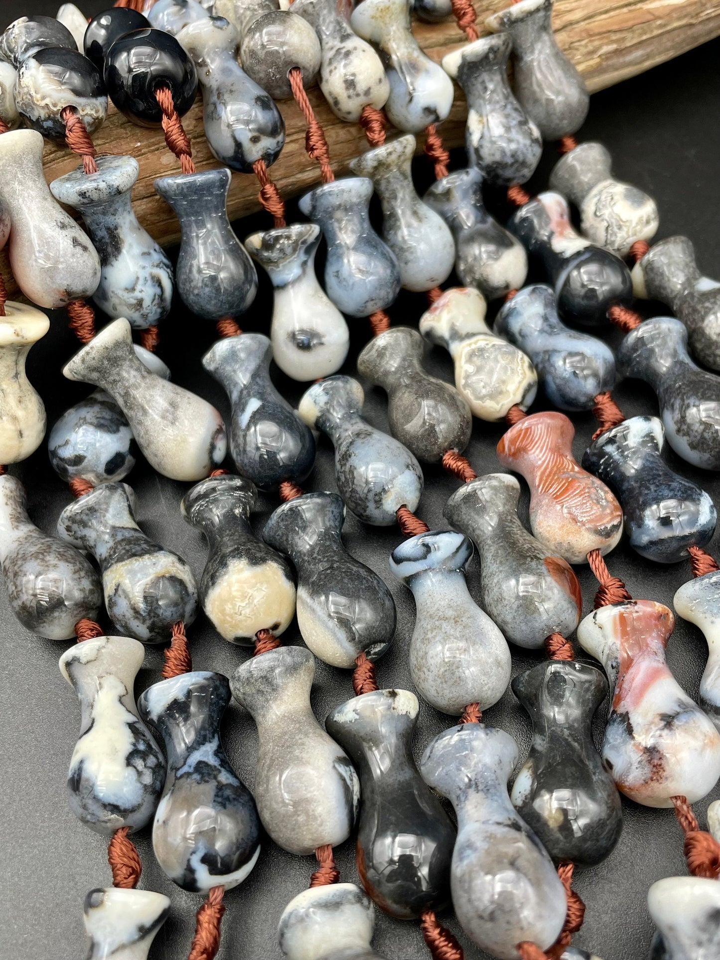 Natural Tibetan Agate Gemstone Bead 14x26mm Vase Curved Shape. Beautiful Black White Red Cream Color Agate Beads