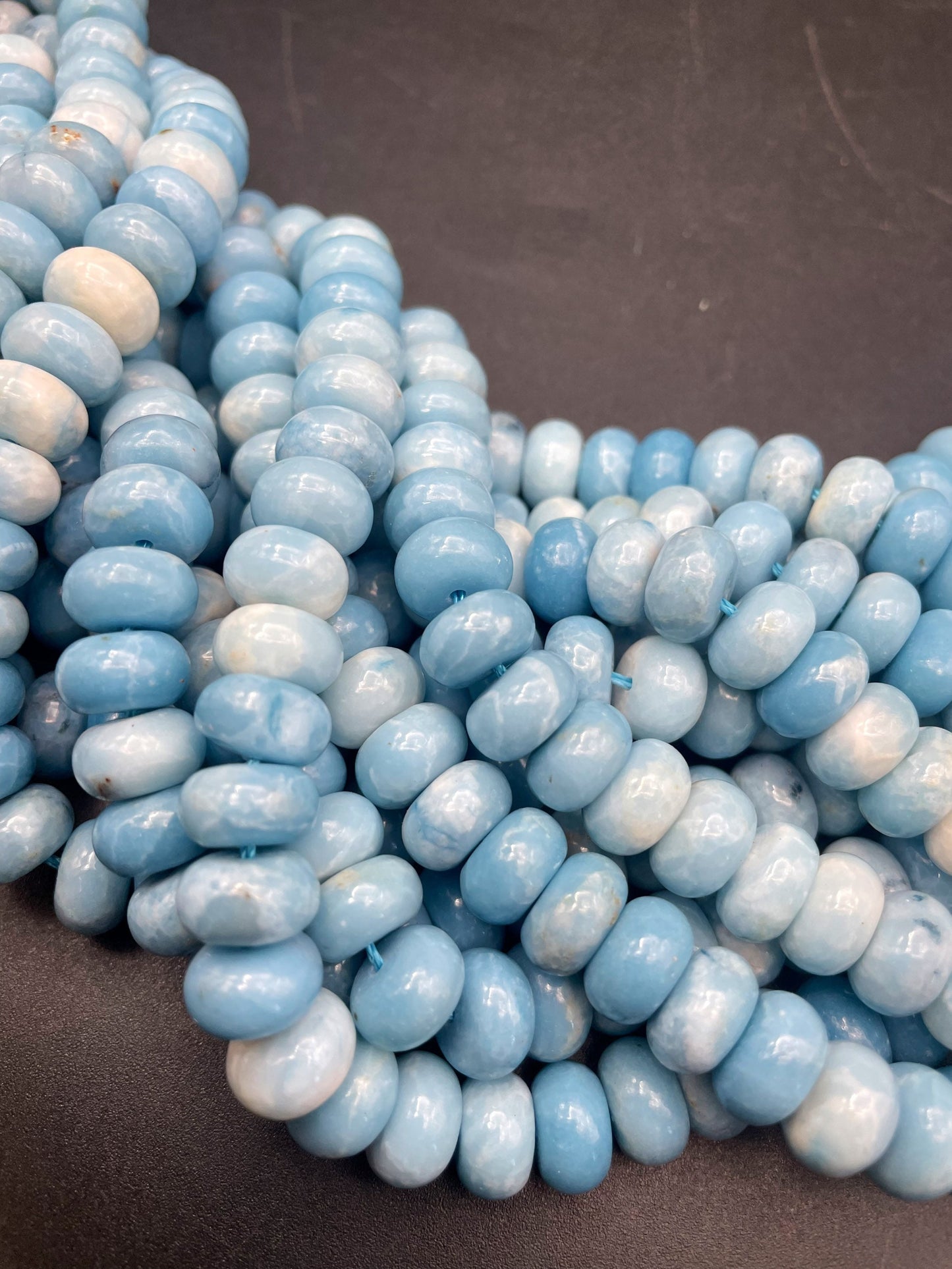 Beautiful Natural Larimar Quartz Gemstone Bead 4x6mm 5x8mm 6x9mm Rondelle Shape, Gorgeous Blue Larimar Gemstone Bead, High Polished Gemstone Bead