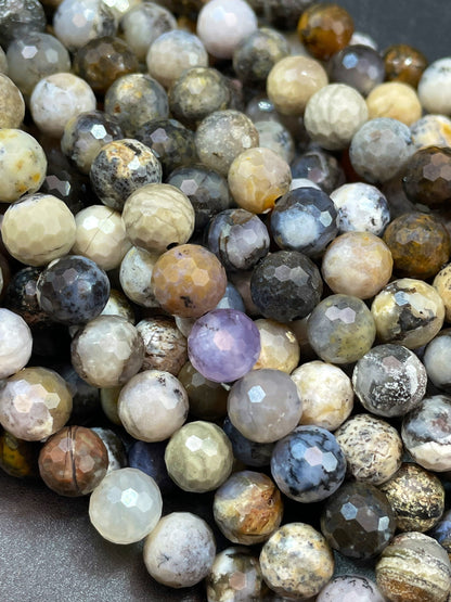 AAA Natural Opal Gemstone Bead Faceted 6mm 8mm 10mm Round Beads, Gorgeous Black Gray Brown Color Opal Gemstone Bead