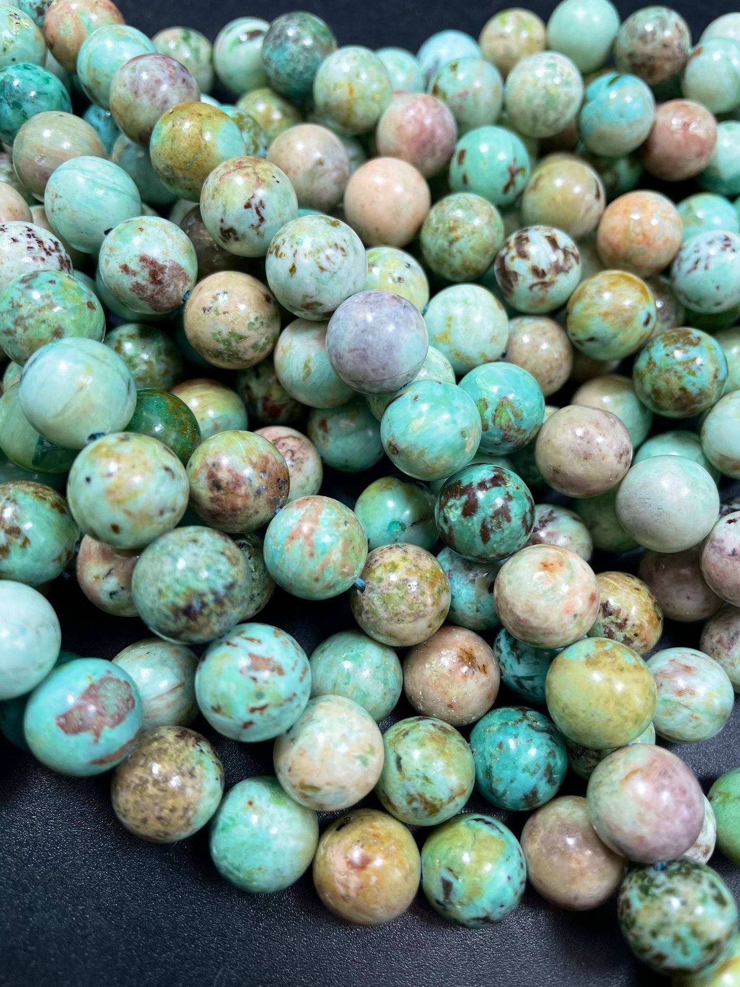 AAA Natural Peru Turquoise Gemstone Bead 8mm 10mm Round Bead, Gorgeous Natural Blue Green Color Turquoise Bead