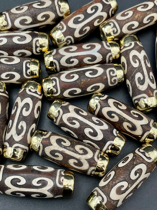 Natural Tibetan Agate Gemstone Bead, 12x40mm Barrel Shape Beads, Beautiful Brown and White Beads