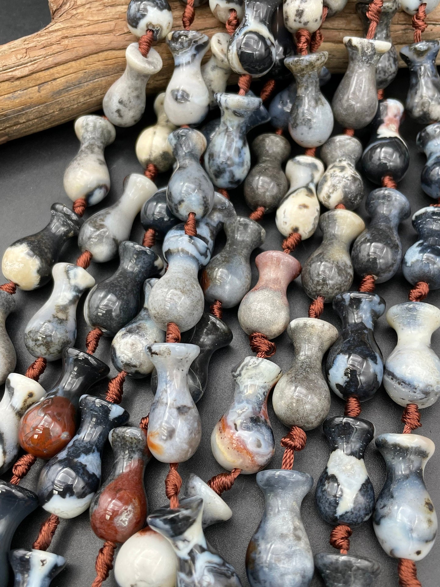 Natural Tibetan Agate Gemstone Bead 14x26mm Vase Curved Shape. Beautiful Black White Red Cream Color Agate Beads