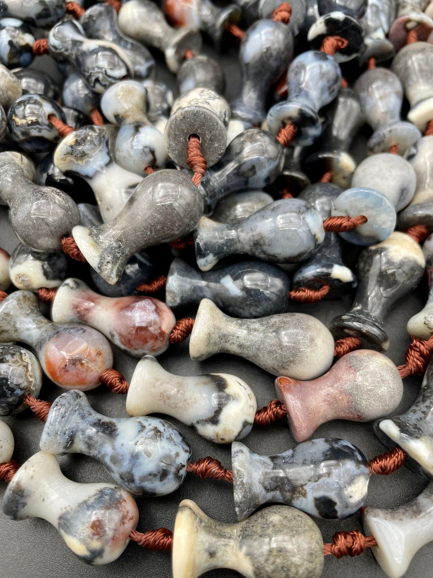 Natural Tibetan Agate Gemstone Bead 14x26mm Vase Curved Shape. Beautiful Black White Red Cream Color Agate Beads