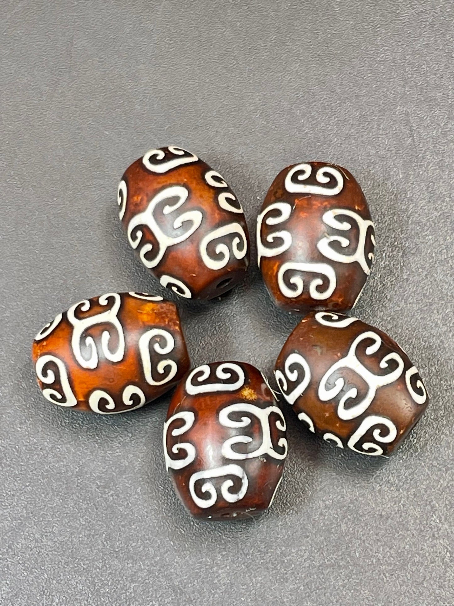 Natural Tibetan Agate Gemstone Bead 12x15mm Barrel Shape, Gorgeous Brown Color Hand Painted Designs Tibetan Gemstone Bead, LOOSE BEAD