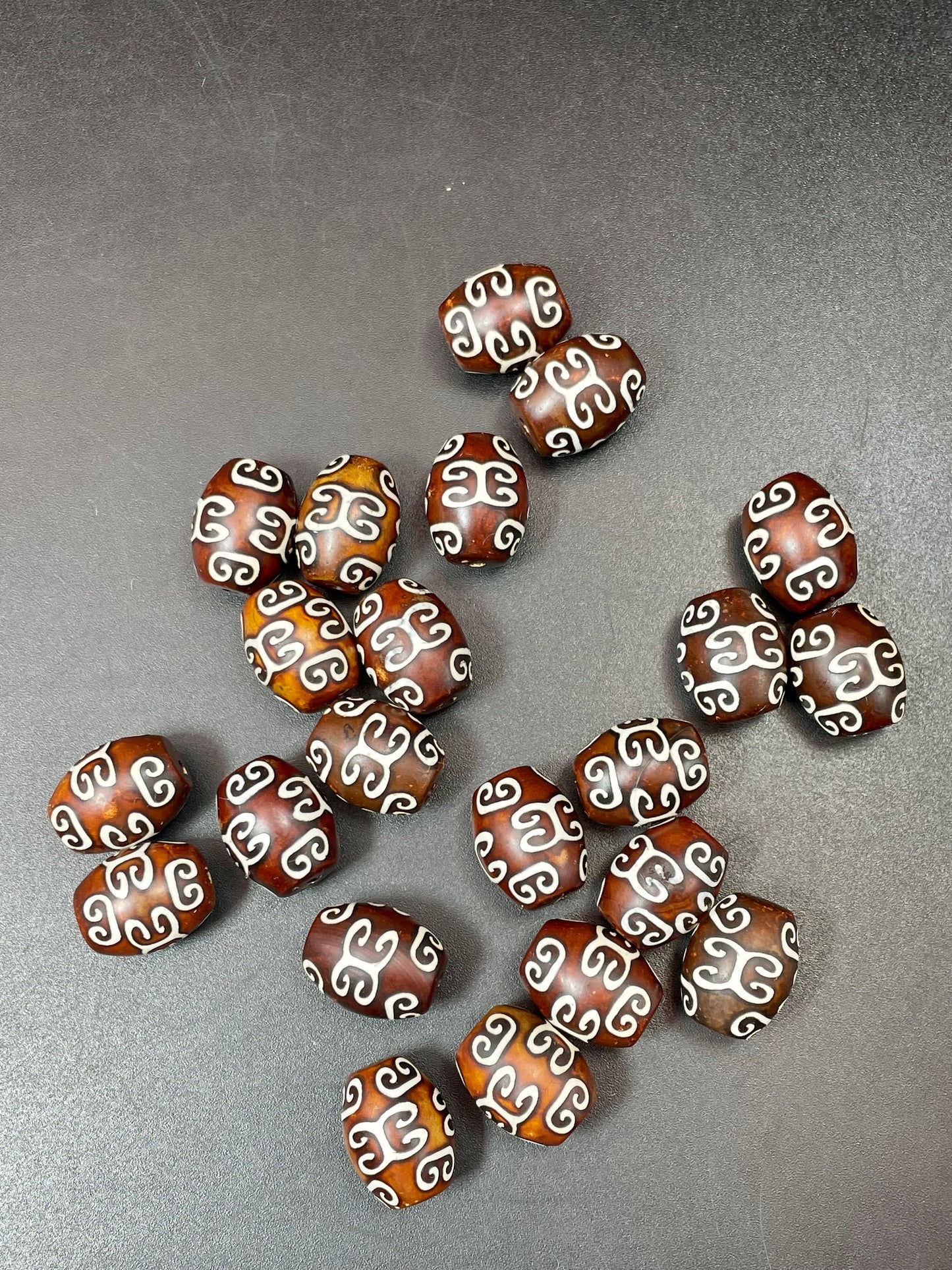 Natural Tibetan Agate Gemstone Bead 12x15mm Barrel Shape, Gorgeous Brown Color Hand Painted Designs Tibetan Gemstone Bead, LOOSE BEAD