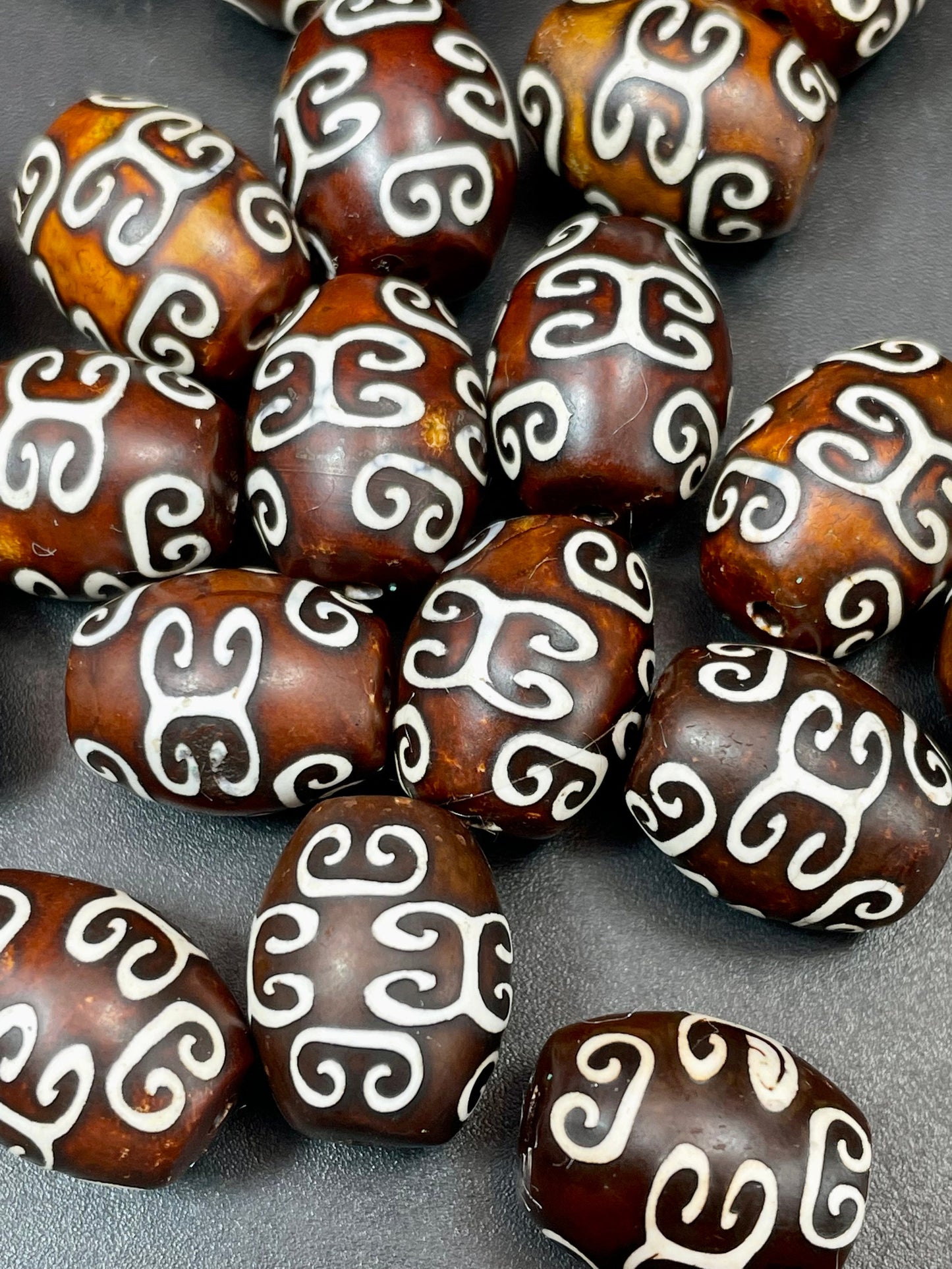 Natural Tibetan Agate Gemstone Bead 12x15mm Barrel Shape, Gorgeous Brown Color Hand Painted Designs Tibetan Gemstone Bead, LOOSE BEAD