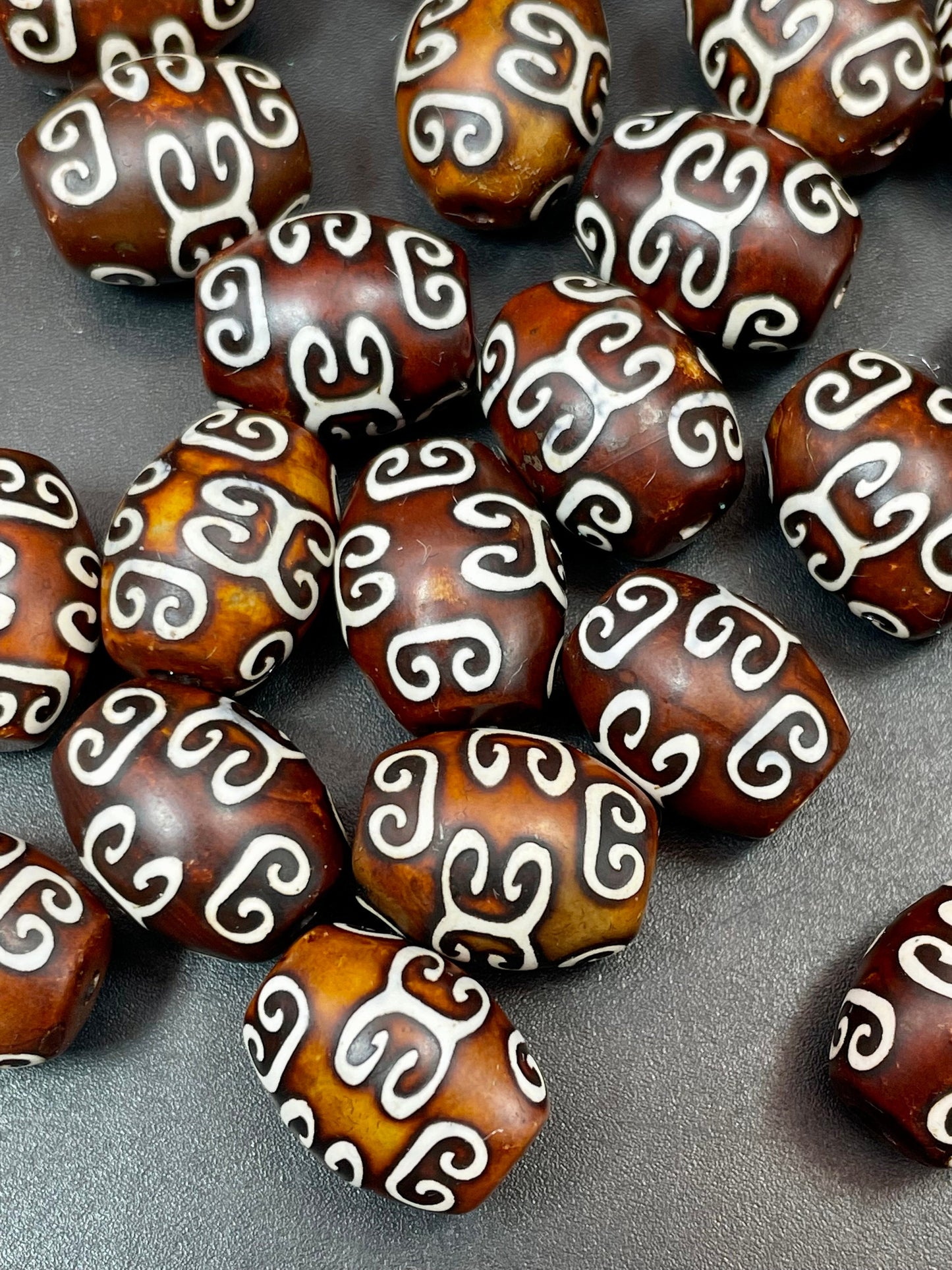 Natural Tibetan Agate Gemstone Bead 12x15mm Barrel Shape, Gorgeous Brown Color Hand Painted Designs Tibetan Gemstone Bead, LOOSE BEAD