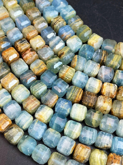 AAA Natural Calcite Gemstone Bead Faceted 9mm Cube Shape, Beautiful Natural Blue Brown Color Calcite Gemstone Bead