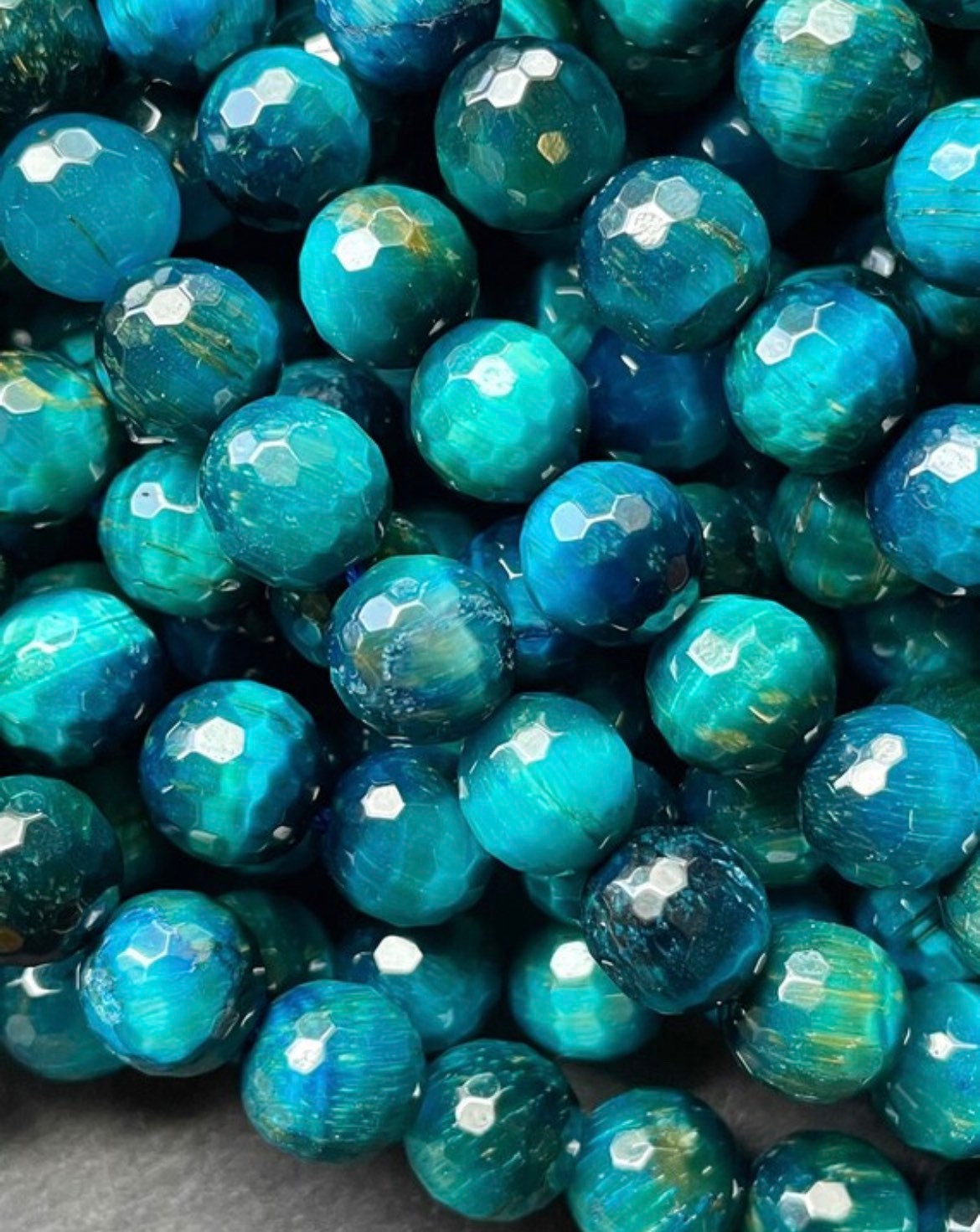 AAA Natural Tiger Eye Gemstone Bead Faceted 6mm 8mm 10mm 12mm Round Bead, Gorgeous Turquoise Blue Color Tiger Eye Bead