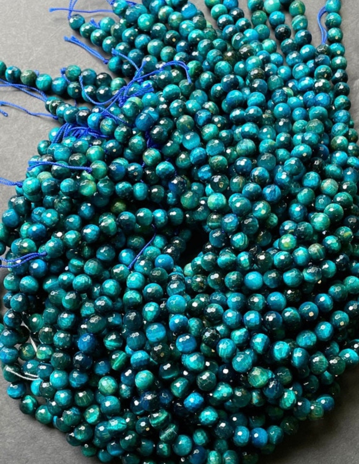 AAA Natural Tiger Eye Gemstone Bead Faceted 6mm 8mm 10mm 12mm Round Bead, Gorgeous Turquoise Blue Color Tiger Eye Bead