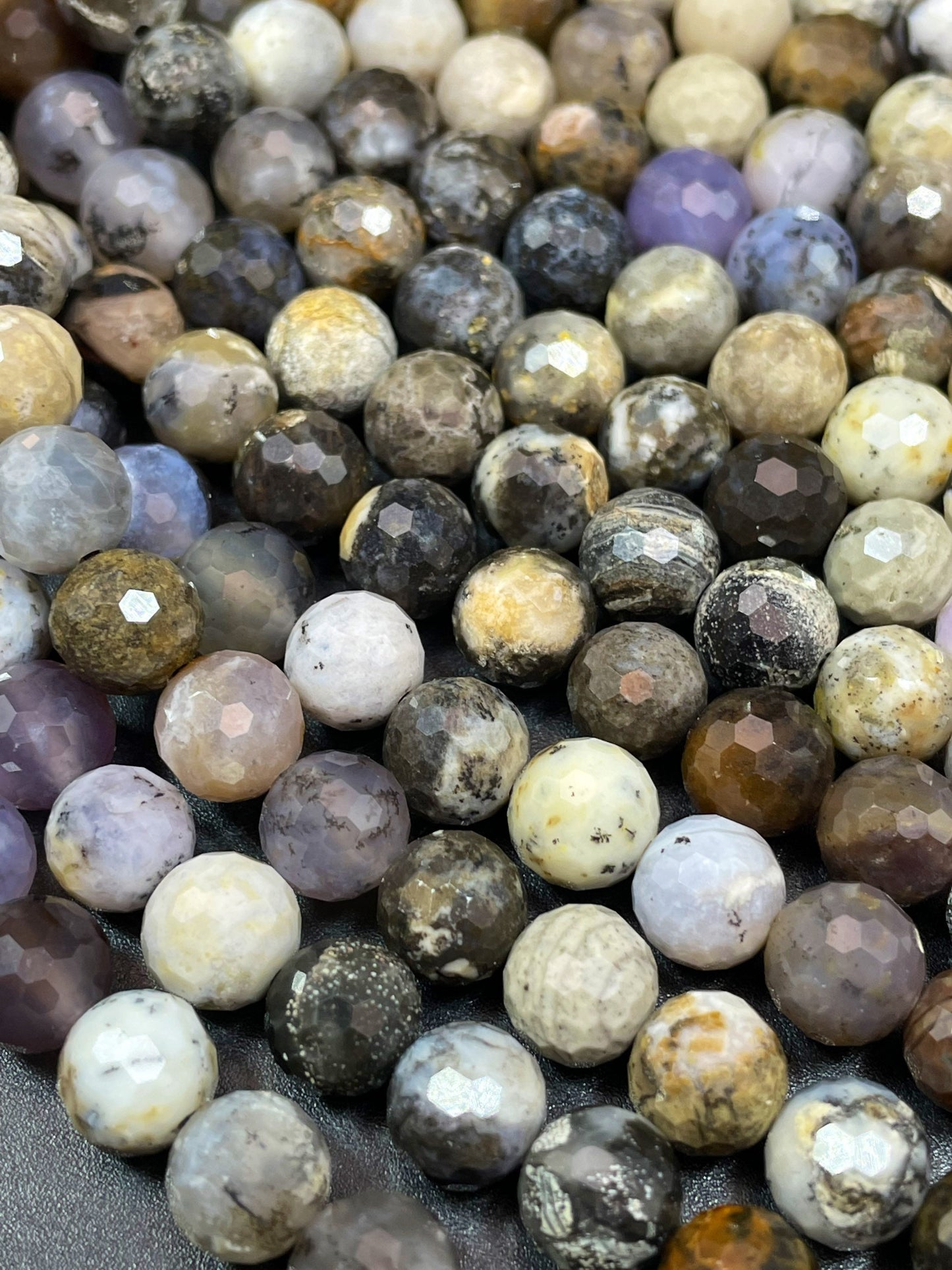 AAA Natural Opal Gemstone Bead Faceted 6mm 8mm 10mm Round Beads, Gorgeous Black Gray Brown Color Opal Gemstone Bead