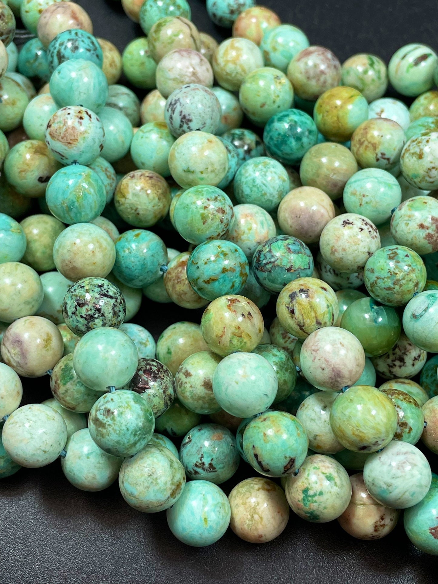AAA Natural Peru Turquoise Gemstone Bead 8mm 10mm Round Bead, Gorgeous Natural Blue Green Color Turquoise Bead