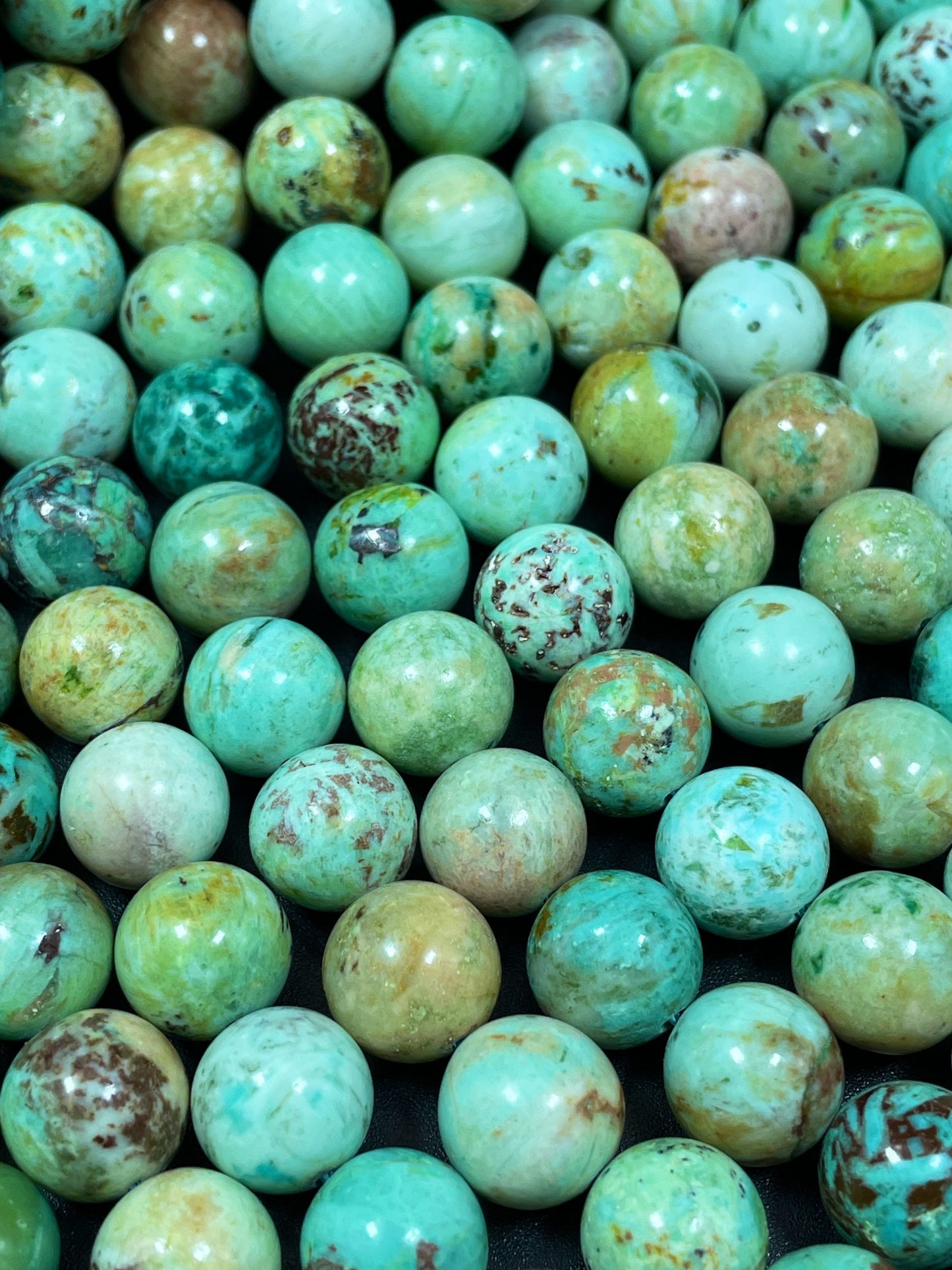 AAA Natural Peru Turquoise Gemstone Bead 8mm 10mm Round Bead, Gorgeous Natural Blue Green Color Turquoise Bead