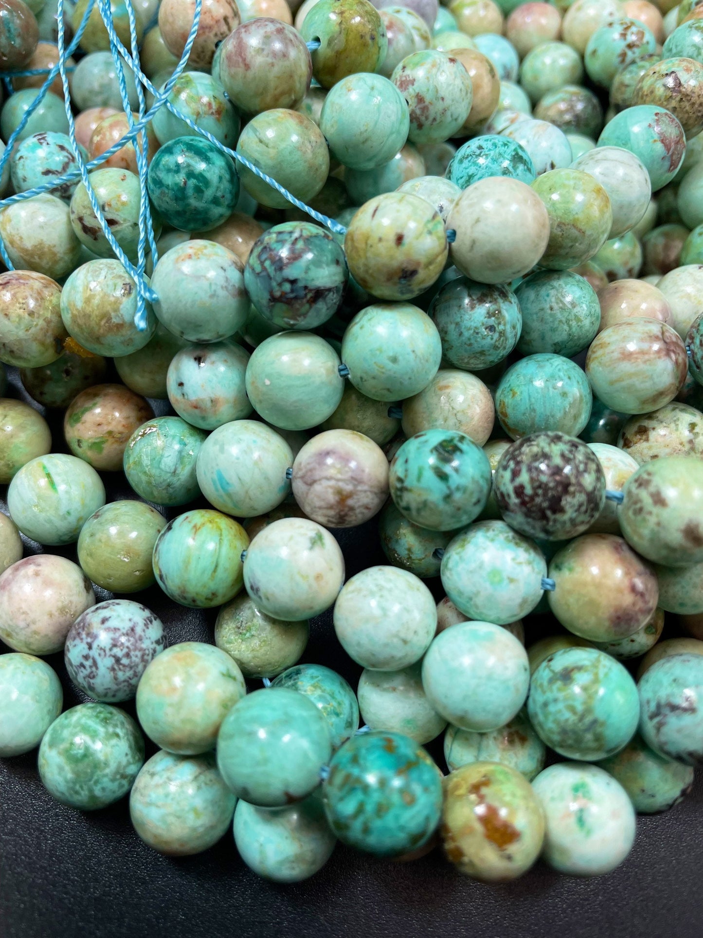 AAA Natural Peru Turquoise Gemstone Bead 8mm 10mm Round Bead, Gorgeous Natural Blue Green Color Turquoise Bead