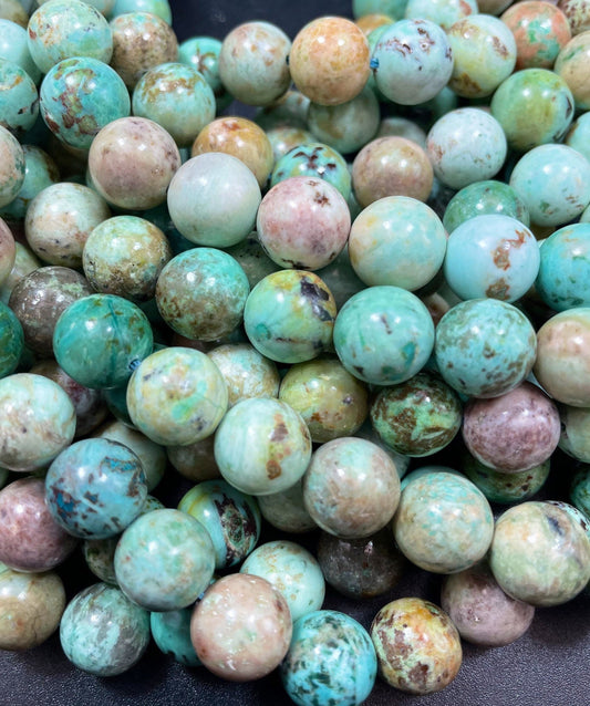 AAA Natural Peru Turquoise Gemstone Bead 8mm 10mm Round Bead, Gorgeous Natural Blue Green Color Turquoise Bead